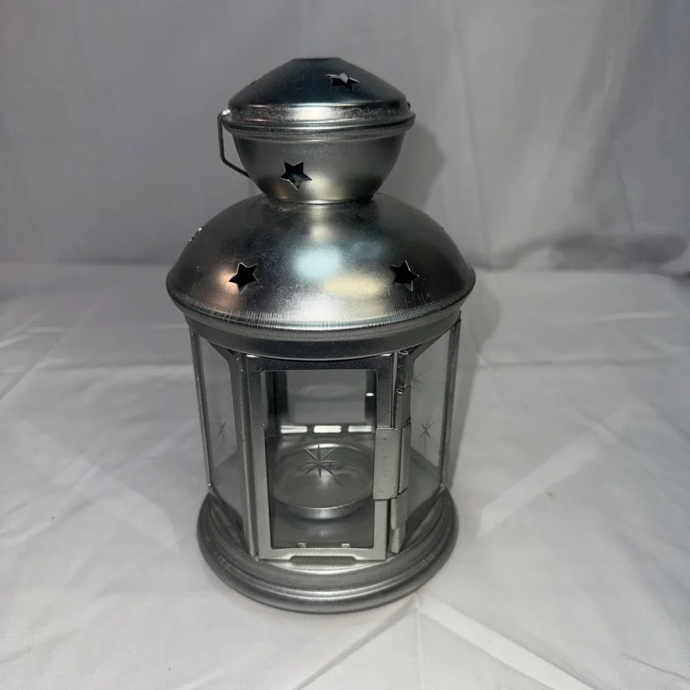 IKEA Tea Light Candle Holder Lantern Glass Panels Star Pattern